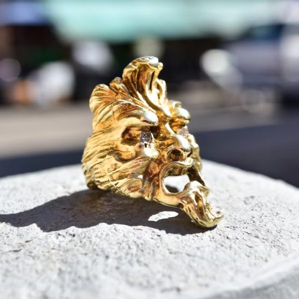 Solid 14K Diamond Eye Sculpted Face Ring, Sculpted Mask Statement Ring